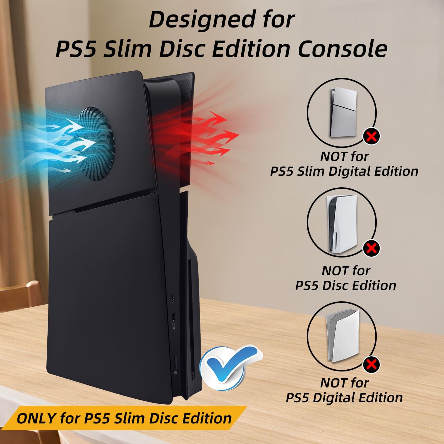 Mcbazel PS5 wąska płyta czołowa, twarda płyta boczna, ochronna osłona zastępcza z akcesoriami do Playstation 5 Slim Disc Edition - czarna