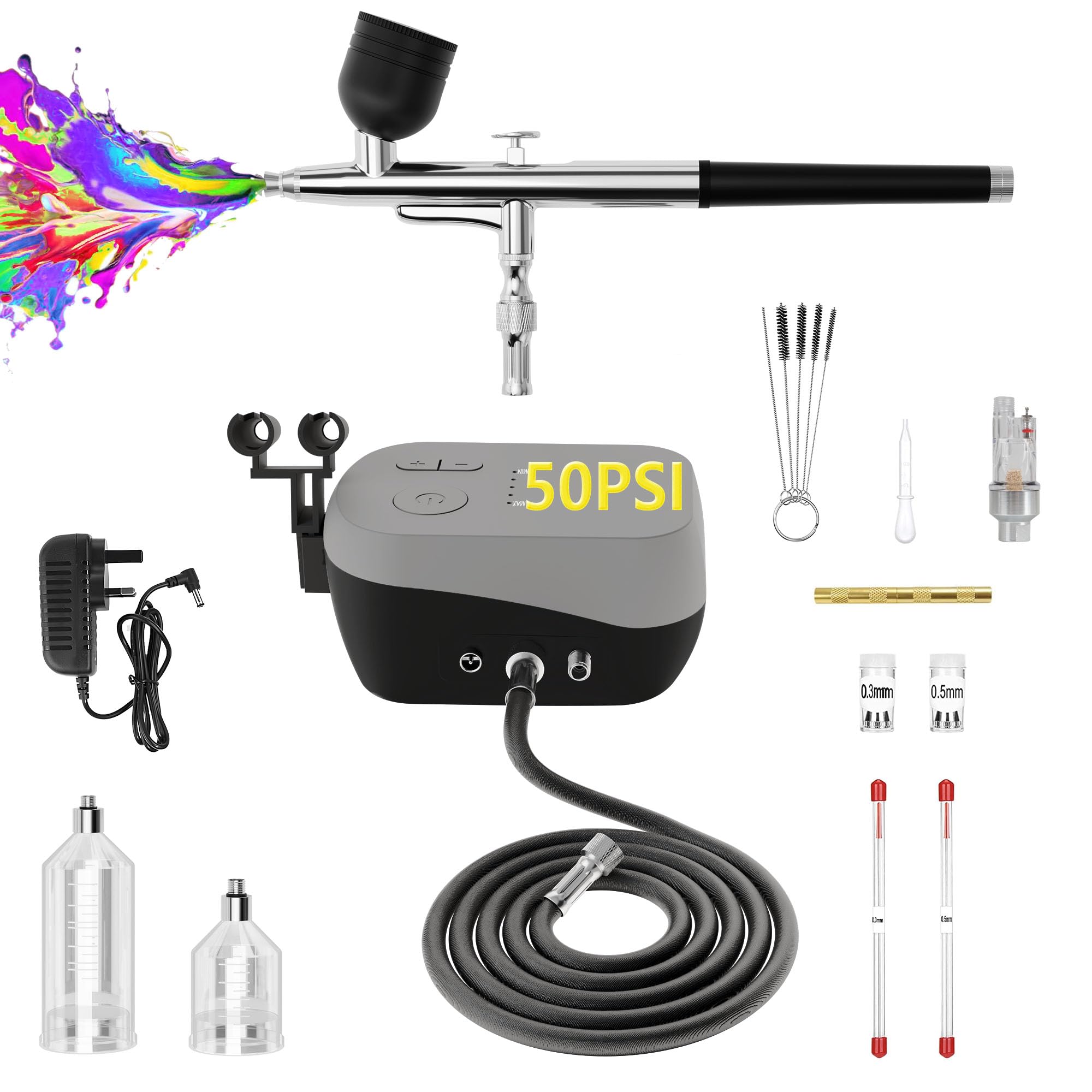 Kit aérographe double action anti-crachotement avec buses interchangeables