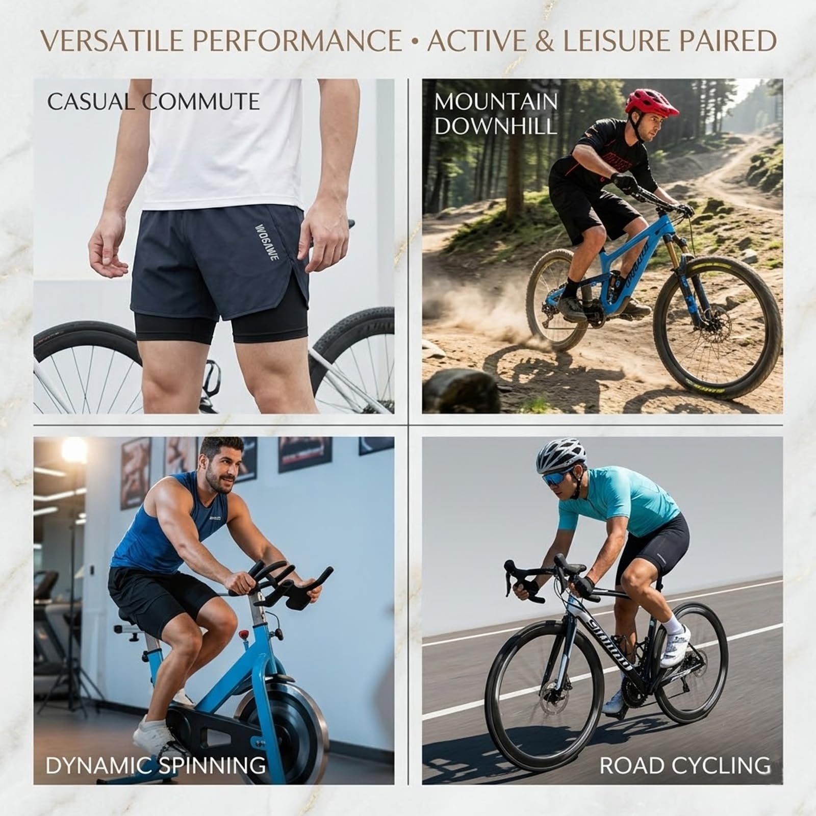 Pantaloncini Ciclismo 2 in 1 Uomo, Imbottitura Gel 5D, Leggeri Traspiranti Asciugatura Rapida, Tasche Sicurezza, Riflettenti, Vita Elastica per Touring Avventura Fitness