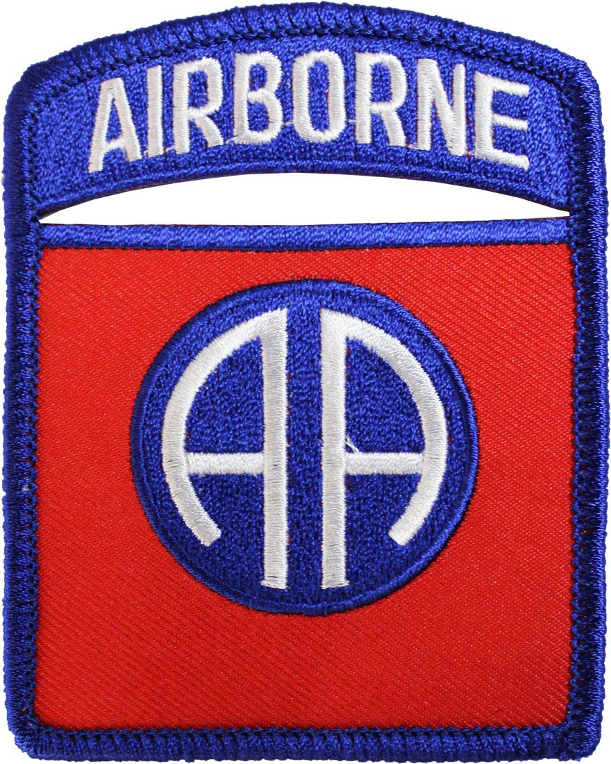 Flagline 82nd Airborne - Military Shield Patch (Blue Border), Red Blue, Small