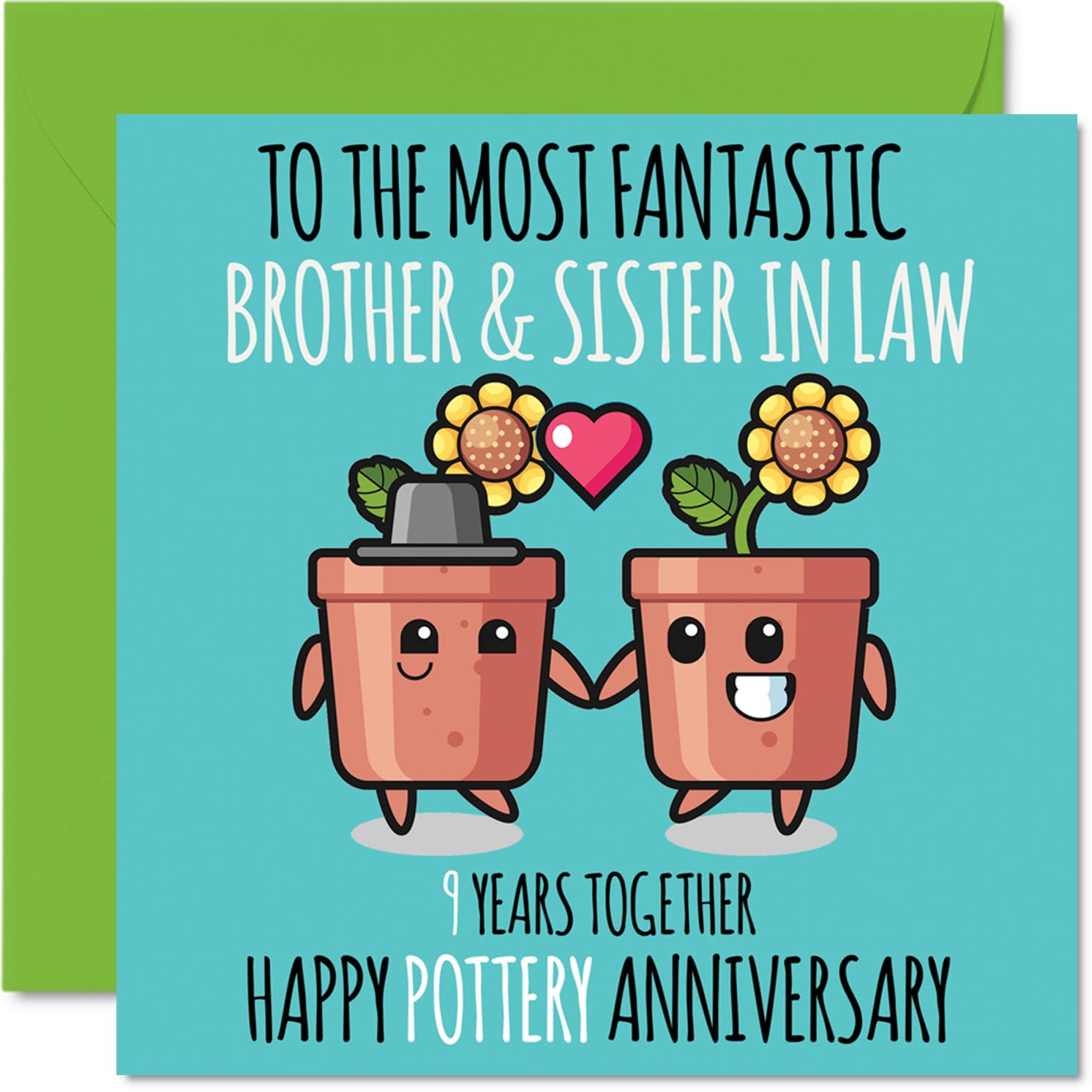 Cute Pottery Anniversary Card for Brother & Sister In Law - 9 Years Together - Happy 9th Wedding Anniversary Cards for Sister In Law Brother, 145mm Greeting Cards Anniversaries