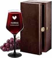 Calice Da Vino Maverton Rubino 300 Ml - Con Gambo Nero E Incisione Personalizzabile, Regalo Elegante - Foto 3