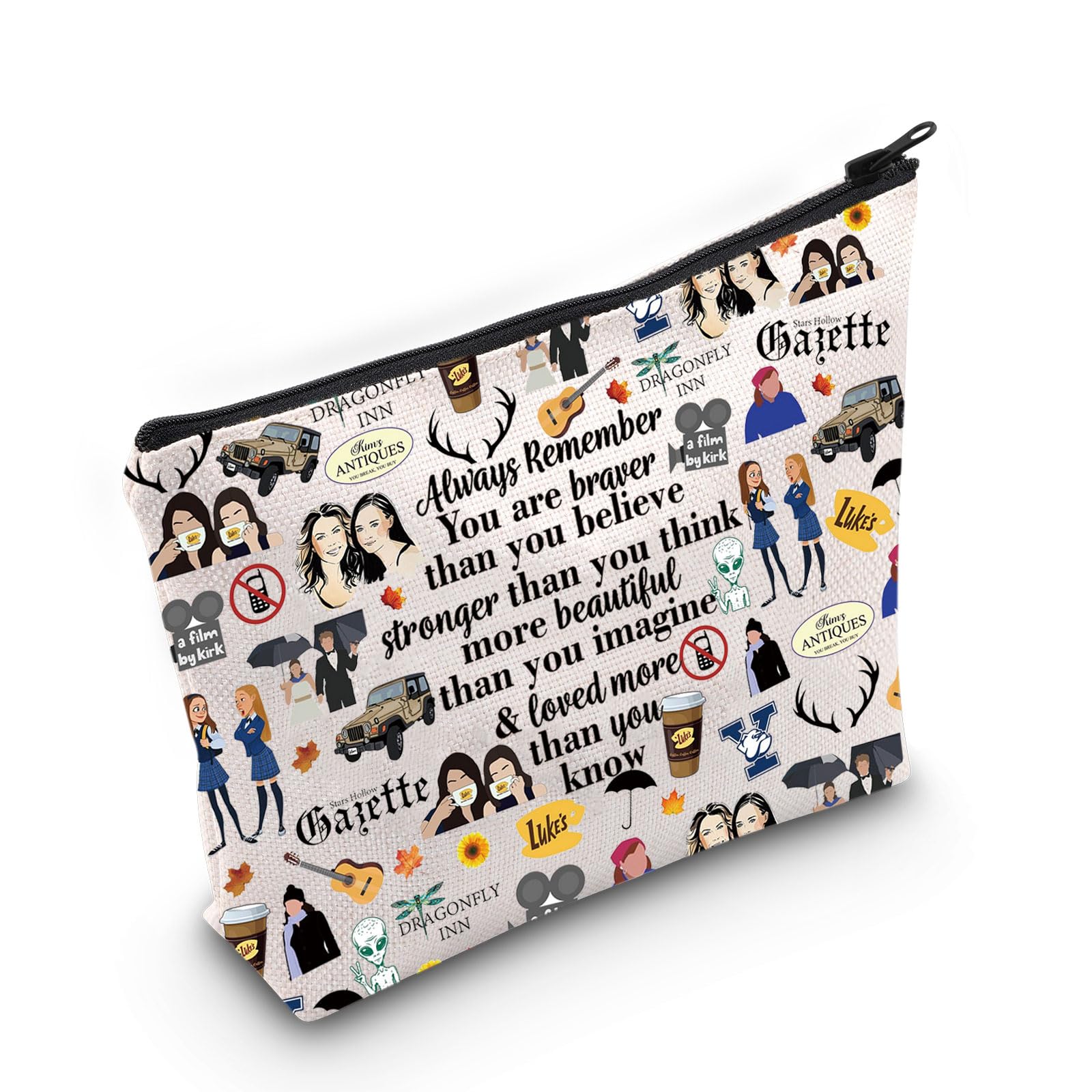 WZMPA Luke's Diner Cosmetic Bag Coffee Inspired Gift You Are Braver Stronger Smarter Than You Think Luke's Diner Makeup Zipper Pouch Bag