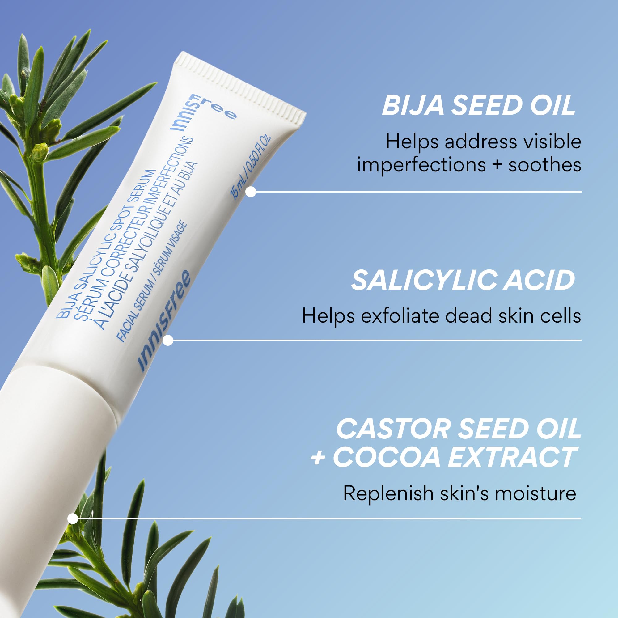 innisfree Bija Spot Serum with Salicylic Acid & Castor Oil, Korean Treatment for Acne, Pore Care, Smooth Skin