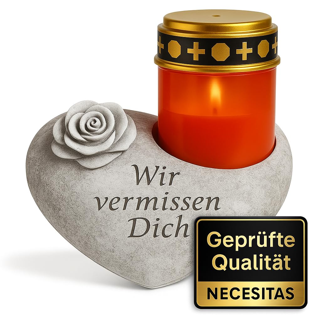Grabschmuck Wetterfest | Herz als perfekte Grabdekoration | Deko-Gedenkstein mit LED-Grablicht | Herz Deko für den letzten Weg | Perfekt für den Todestag oder Allerheiligen