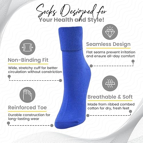 Miniatura 3 de Calcetines de tobillo para mujer, sin costuras, para diabéticos, de algodón peinado acanalado, puños giratorios, ligeros, para diabéticos