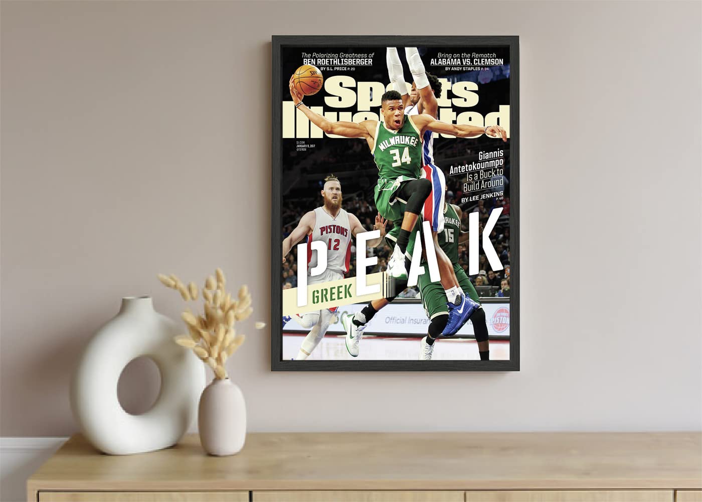 VERRE ART Printed Framed Canvas Painting for Home Decor Office Wall Studio Wall Living Room Decoration (10x14inch Black Floater) - Giannis Antetokounmpo