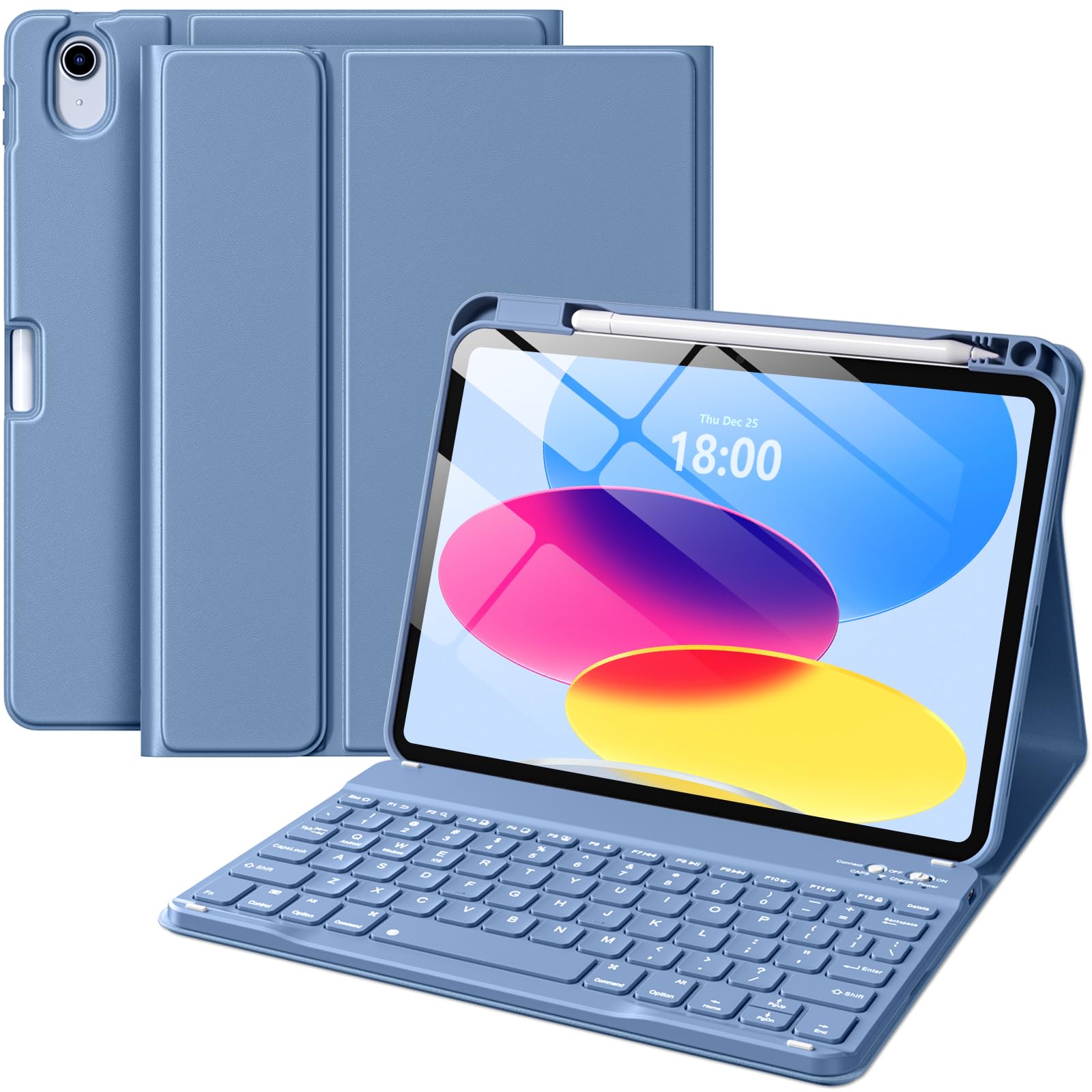 Photo 1 of Wenlaty iPad 11th/10th Gen Case with Keyboard - Blue
