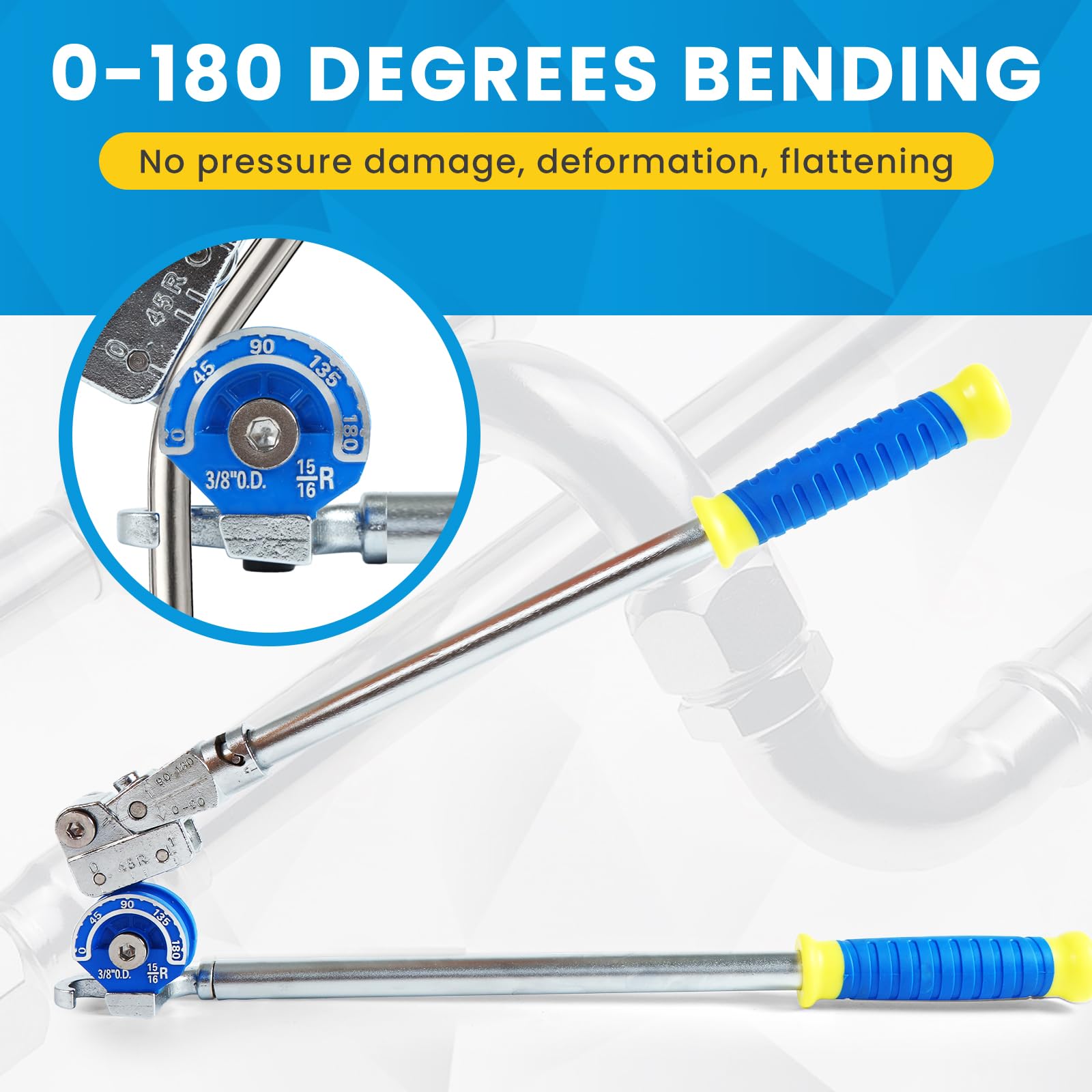 Doblador de tubos de 3/8 pulgadas, rodillo doblador de tubos, herramienta de cobre HVAC de 180° para tubería de cobre, tubo de aluminio, tubo de hierro, tubo de acero inoxidable