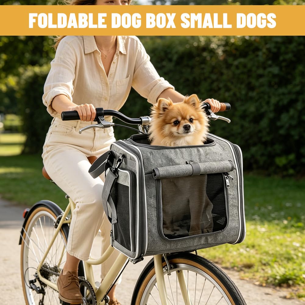 Panier de vélo pour chien avant 4 en 1, sac à dos extensible pour chien, panier de vélo pour chien, gris, sac de voyage pliable avec 4 fenêtres en maille et 4 portes ouvertes, panier de vélo pour