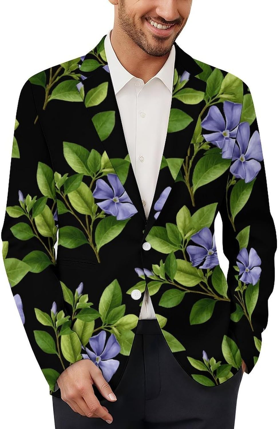 Periwinkle with Leaves Suits Blazer for Men Buttons Jacket Coat Business 6X-Large