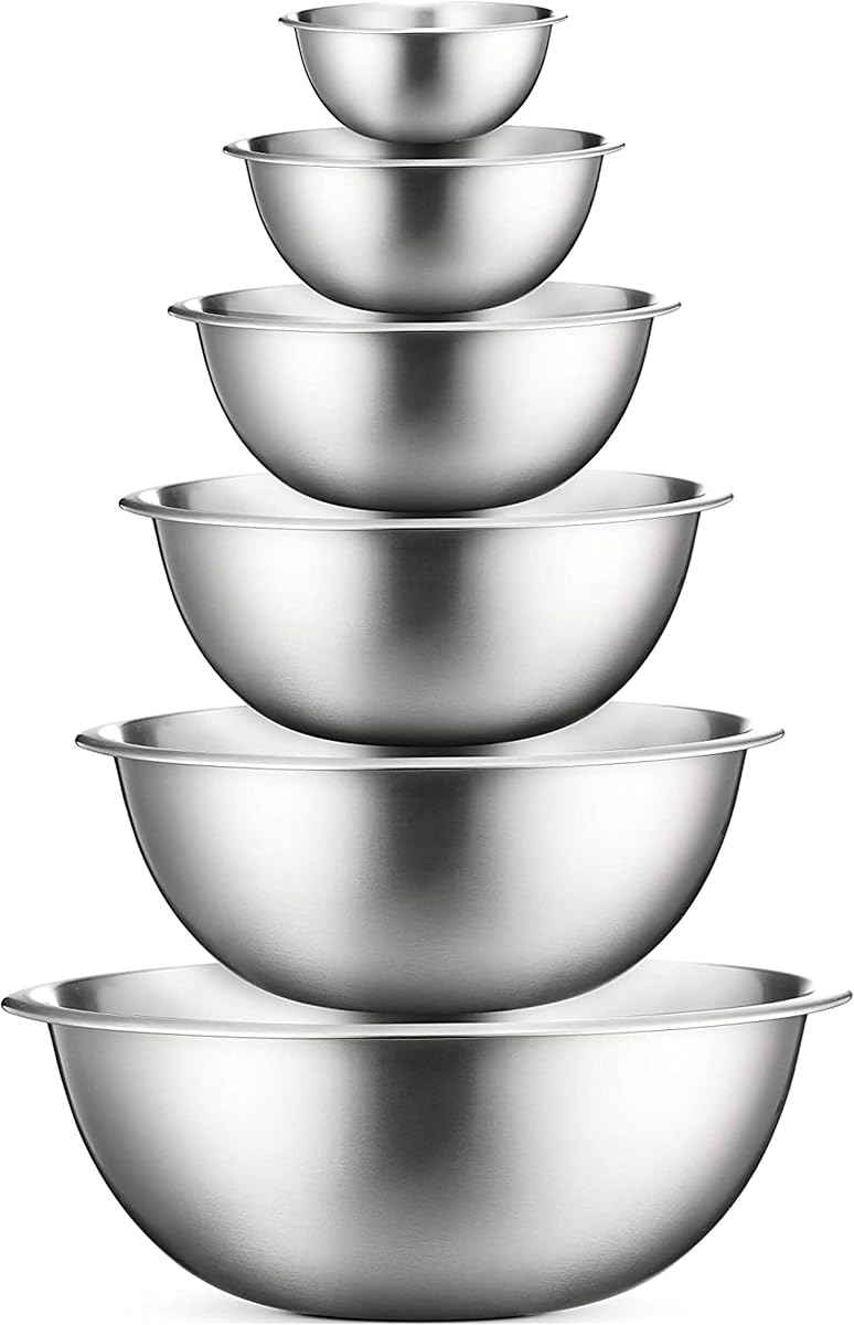 FineDine Stainless Steel Mixing Bowls Set, 6-Piece Metal Bowls | Stainless steel bowls, nesting design saves space, dishwasher safe, prep bowls, baking bowls, cooking bowls