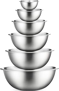 FineDine Mixing Bowls - Set of 6 Steel Mixing Bowls - Easy-Grip, Nesting Bowls for Cooking, Baking, Meal Prep and Food Storage - Kitchen Essentials