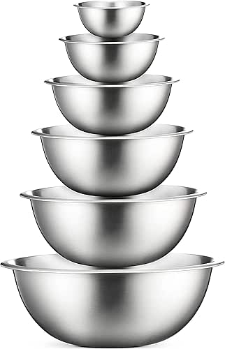 FineDine Stainless Steel Mixing Bowls Set, Dishwasher Safe, 6 Piece
