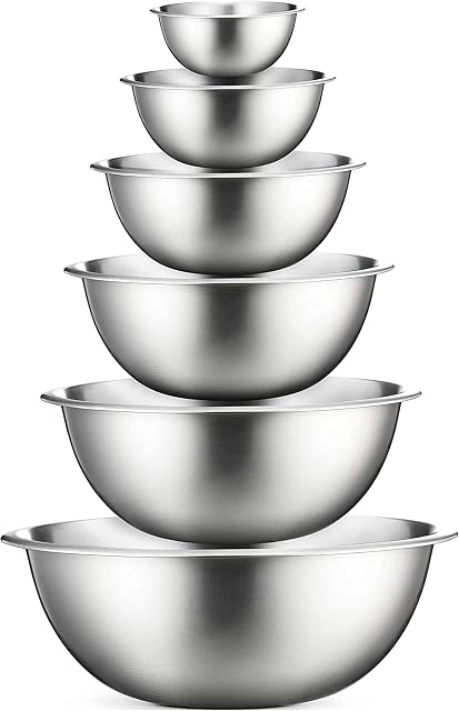 FineDine Mélanger des bols - Ensemble de 6 Bols de mélange d'acier - Easy-Grip, Bols de Nesting pour la cuisine, la cuisson, la préparation des repas et le stockage des aliments - Essentiels de la cuisine