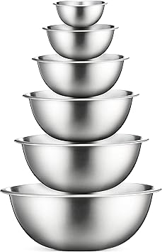 FineDine Stainless Steel Mixing Bowls Set, Dishwasher Safe, 6 Piece Metal Mixing Bowls For Kitchen, Nesting, Large, Small, Bi