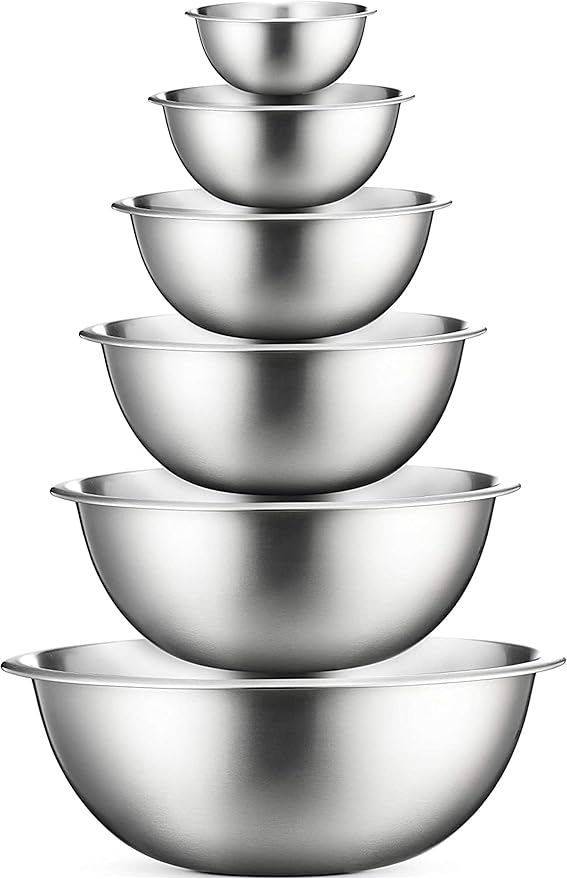 FineDine Stainless Steel Mixing Bowls Set, Dishwasher Safe, 6 Piece Metal Mixing Bowls For Kitchen, Nesting, Large, Small, Big Food Prep, Cooking, Baking