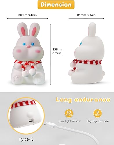 Miniatura 5 de LOHAS Linda luz nocturna, luz nocturna de conejo, luz con sensor táctil, 1 W, recargable por USB, 2 modos blanco cálido y degradado de color,