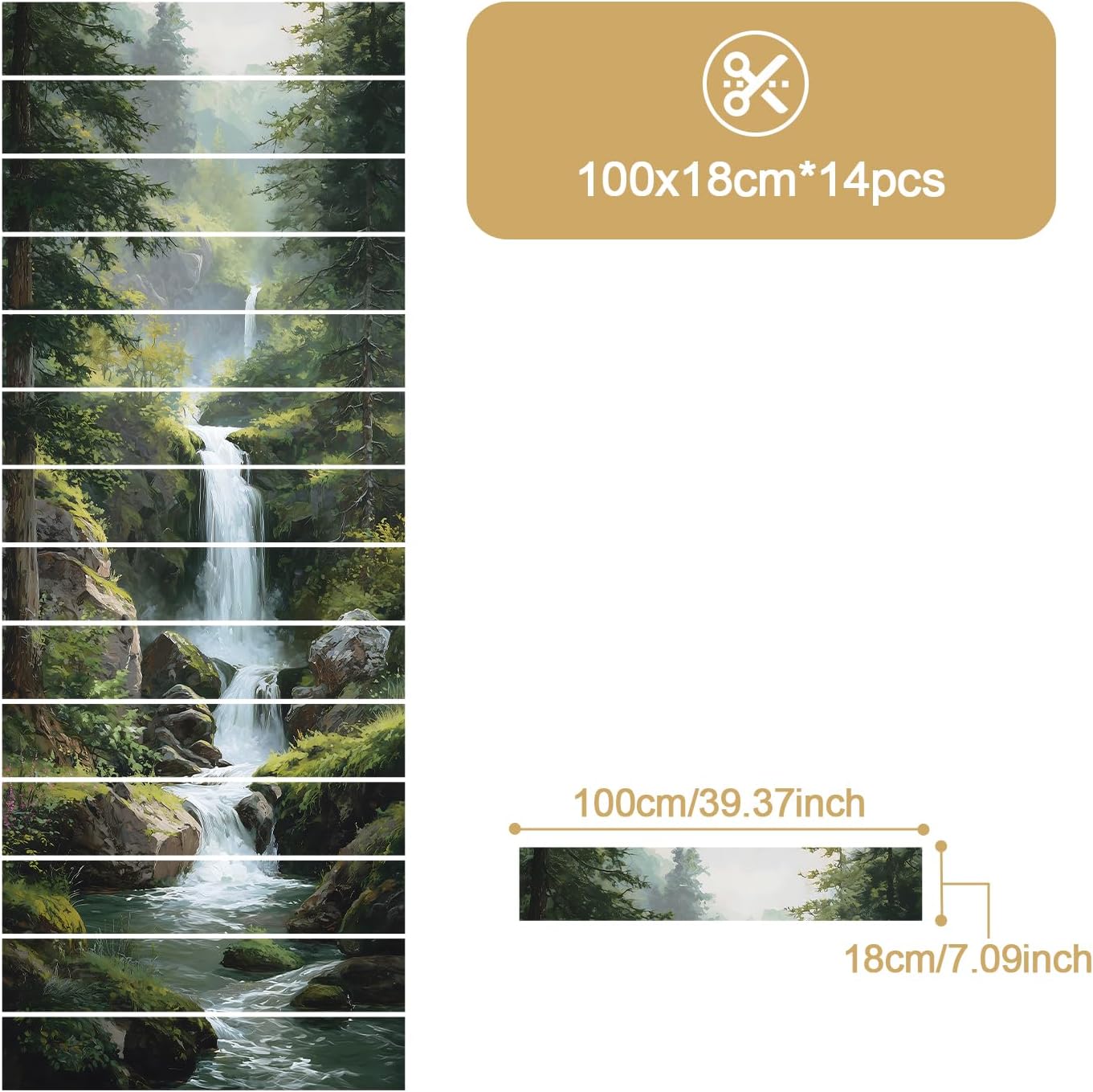 ANNA QUEEN 14 PCS Peel and Stick Stair Stickers – 39x7 Inch, Nature-Inspired Waterfall Design for Stairs & Walls
