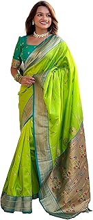 VEDANT VASTRAM Women's Soft Litchi Silk Paithani Jacquard Saree (Peacock-Paithani)