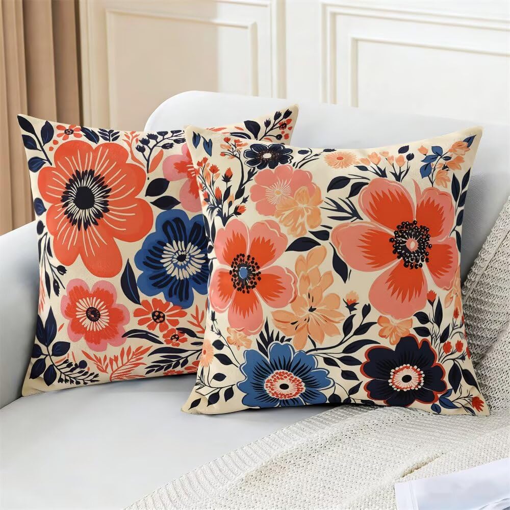 Federe Cuscini Divano 60x60 cm Federe Morbido Copricuscini Primavera in Velluto, 2 Pezzi Copri Cuscini per Divano Moderno Quadrati Decorativi Federa Cuscino Fiori per Camera da Letto Soggiorno (IU53)