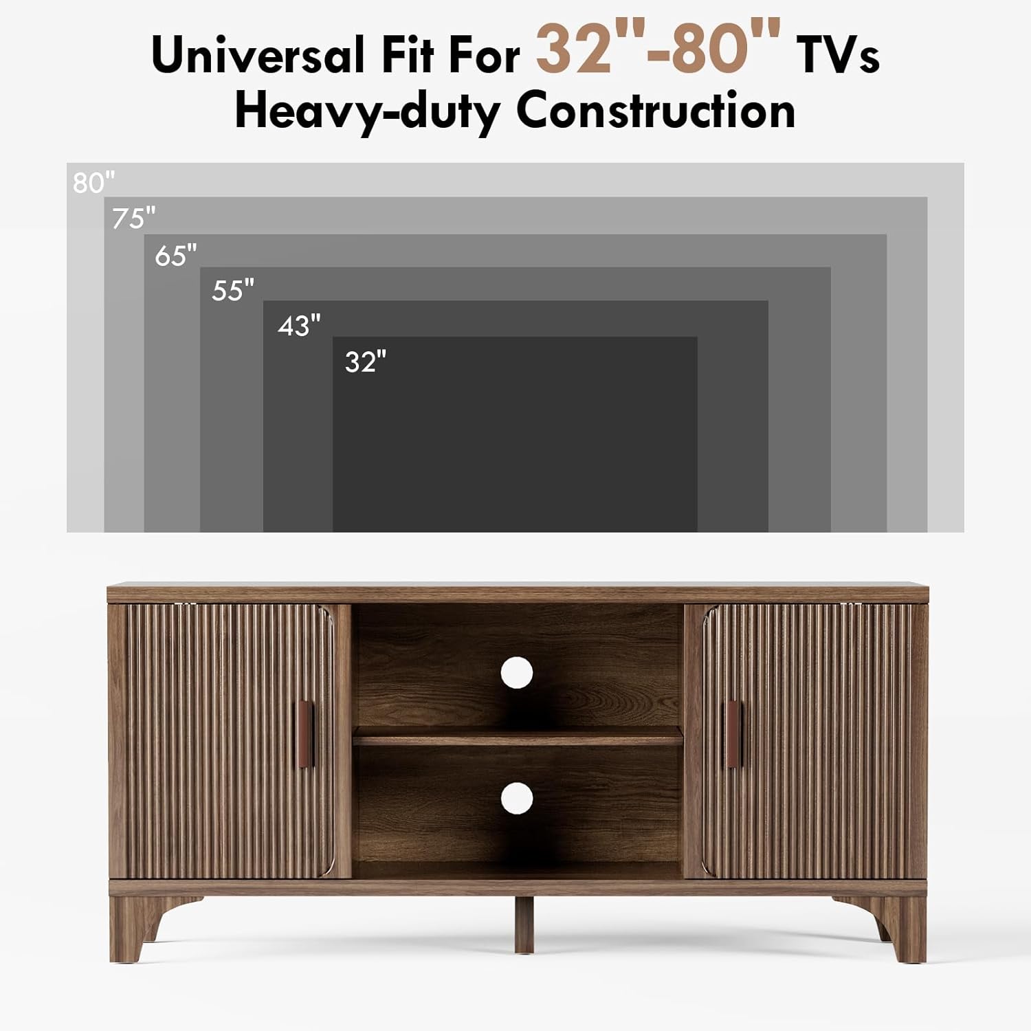 Tall Mid Century Modern TV Stands for 55/60/65 Inch TV Boho Media Console for Living Room Fluted TV Entertainment Center with Storage Wood Television Cabinet for Bedroom - Image 4