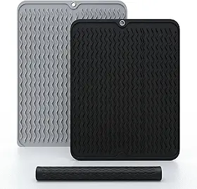 Tapete Escorredor de Louça Silicone Secagem Rápida Antimofo Antiderrapante Mantém Pia Seca Protege Bancada Fácil Limpeza Resistente ao Calor Organizador Cozinha 40x30cm (Cinza)