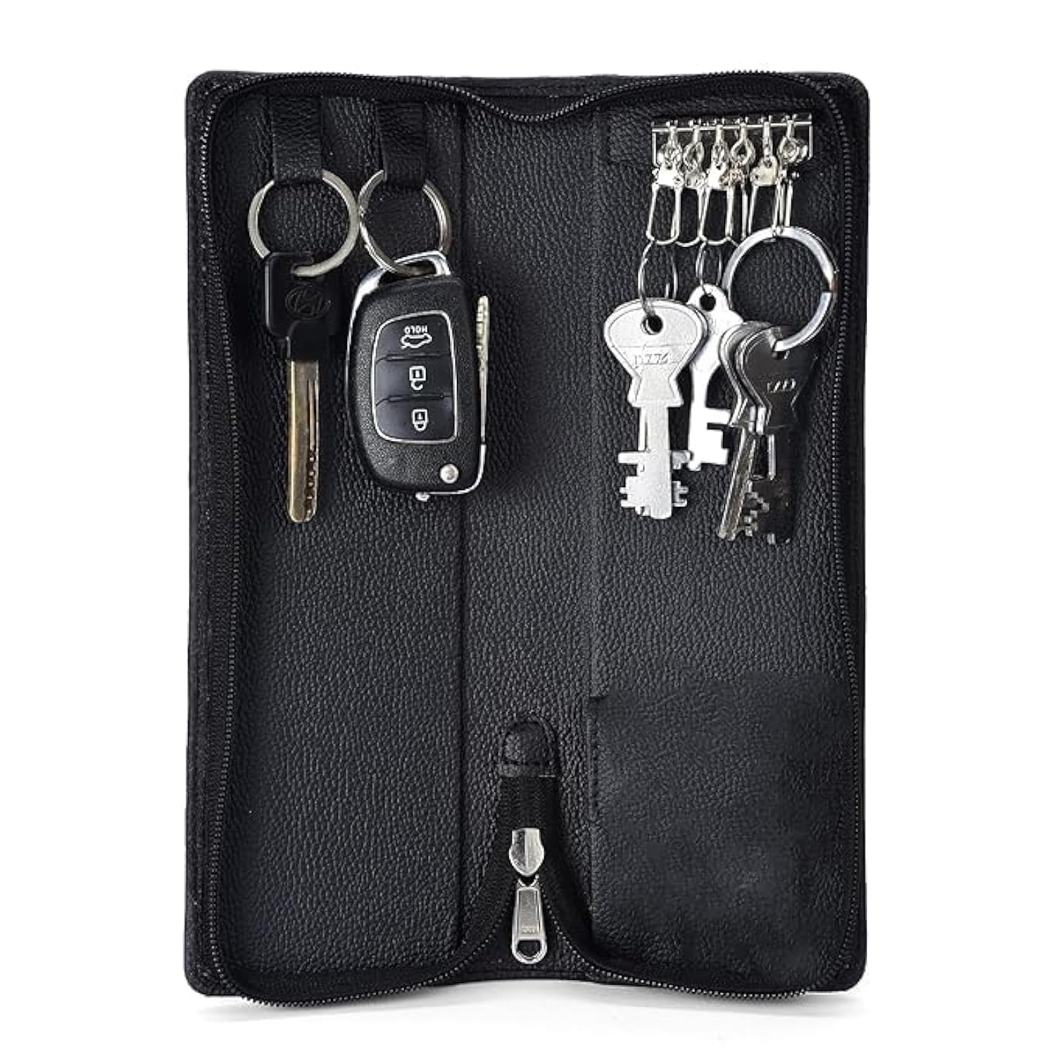 Leather Key Pouch case Wallet Keychain Key pouch holder Men & Women Durable Bank Locker Motorcycle Key Holder, Car Key Organizer, Multiple Key Rings, Black color (8 inchs)-image-31