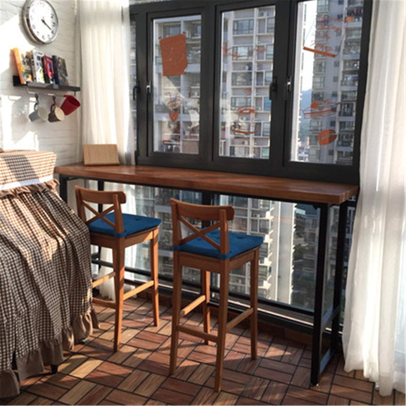 Stół barowy z litego drewna do domu, montowany na ścianie, wysoki stół na balkon, salon, długi i mały stół pubowy (czarny, 100 x 40 x 105 cm)