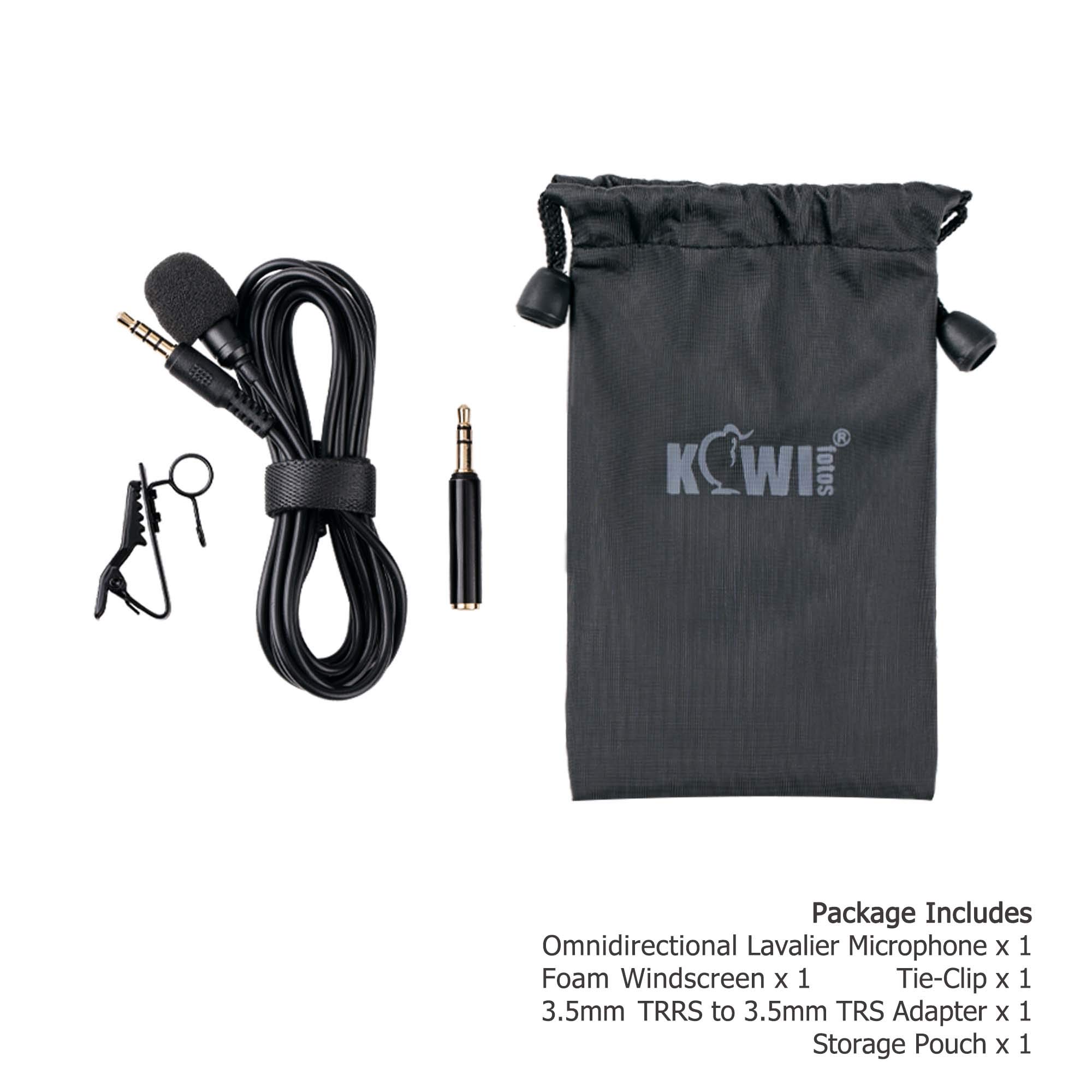 Kiwifotos Microfono lavalier omnidirezionale, microfono lavalier a condensatore TRS TRRS da 3,5 mm per videocamera Videocamere PC Smartphone Videocamere ZOOM Handy Recorders (2 m / 6,6 ')