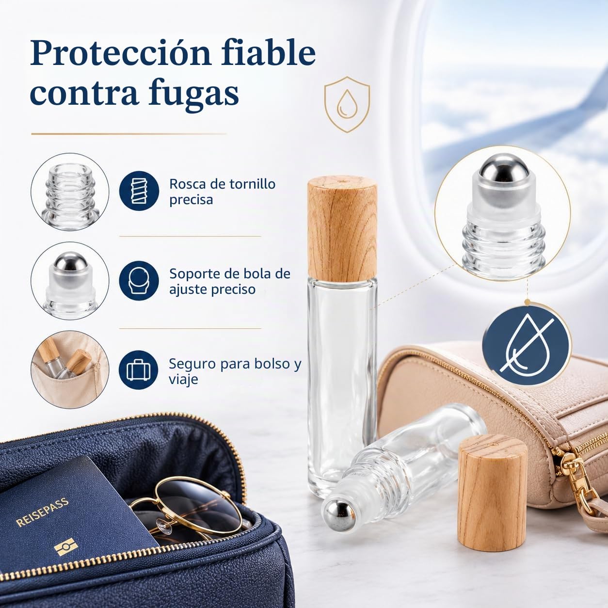 CYEER 24 Piezas Frascos Roll-On Vacíos 10ml, Frascos de Vidrio Transparente para Aceites Esenciales, Spa, Masaje, Aromaterapia