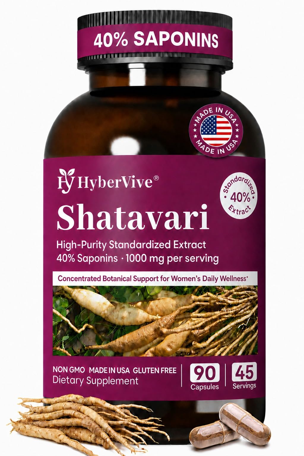 Shatavari Capsules for Women 1000mg, 40% Std. Saponins from Root Extract