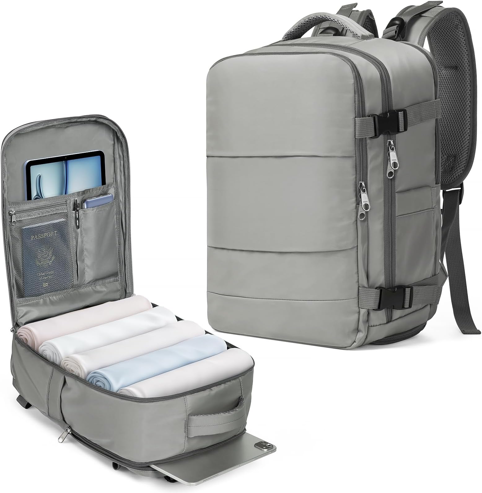 Cabin Bags for Ryanair 40x20x25 Underseat Travel Bag 12 Pockets Hand Luggage Bag Cabin Bag with Separate Shoe Pocket for Women & Men Carry on Bag, 20L (grey, 40x20x25)