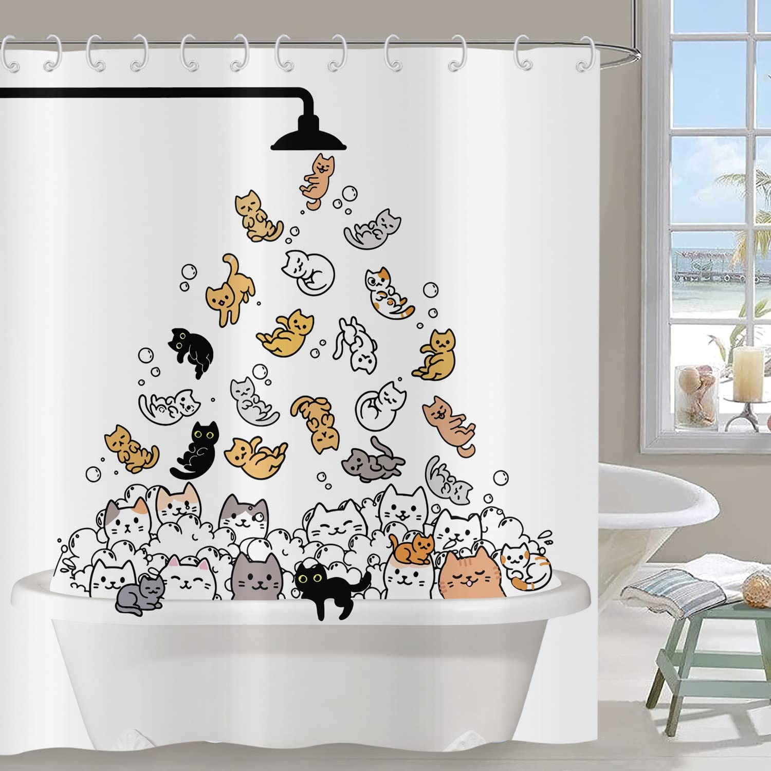 Hnmdmyi Funny Cat Shower Curtain 240x180 - Image 3