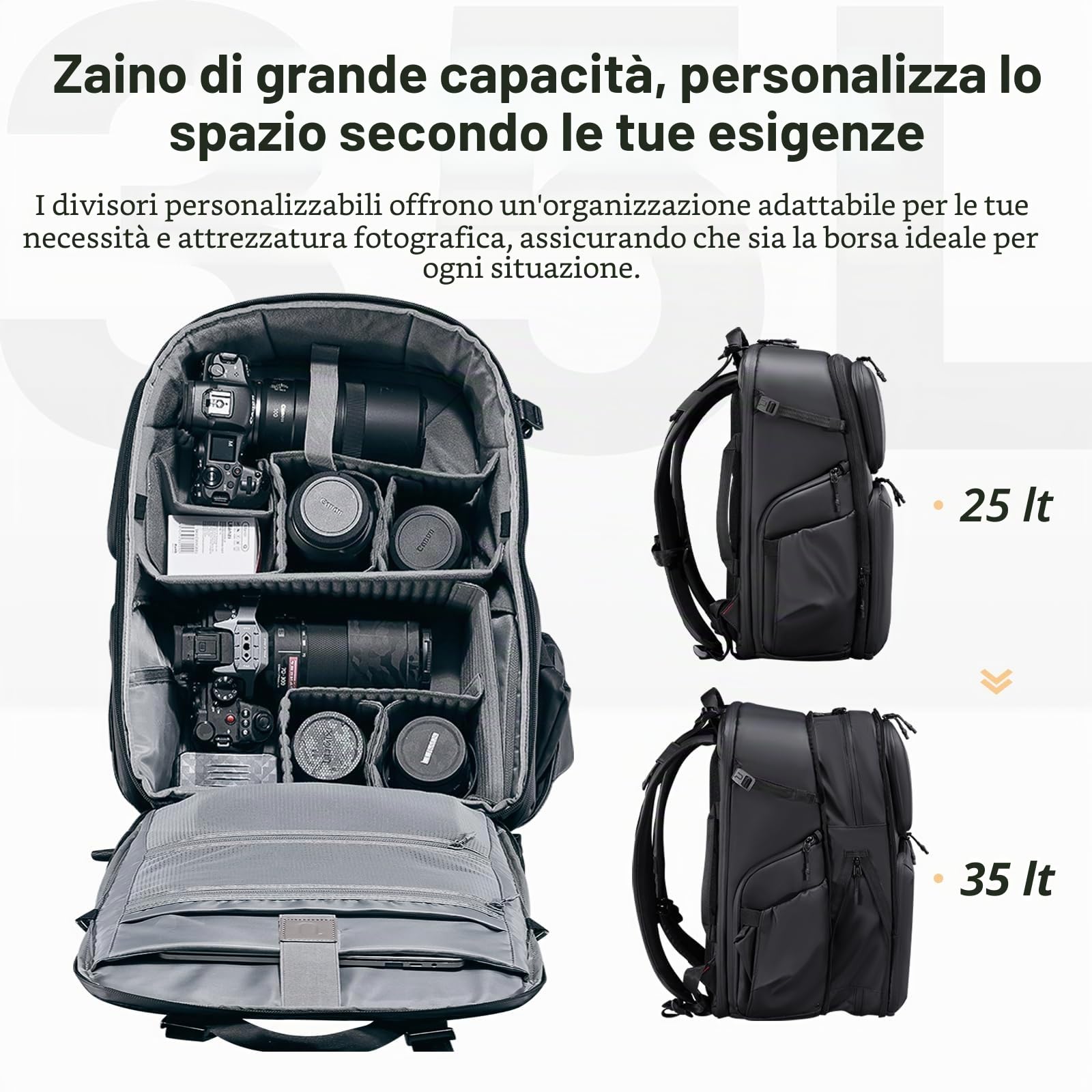 ULANZI BP10 Zaino per Fotocamera a Guscio Rigido, Borsa Professionale Impermeabile per Fotocamera per Drone Unisex Dslr Mirrorless Fotocamera Obiettivo Treppiede 17''-Laptop, Nero 35L