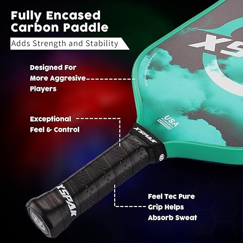 Miniatura 5 de XS XSPAK Paleta de pickleball de fibra de carbono, edición de torneo, aprobada por USAPA, superficie T70012K, núcleo de polipropileno de 0.748 in, 9
