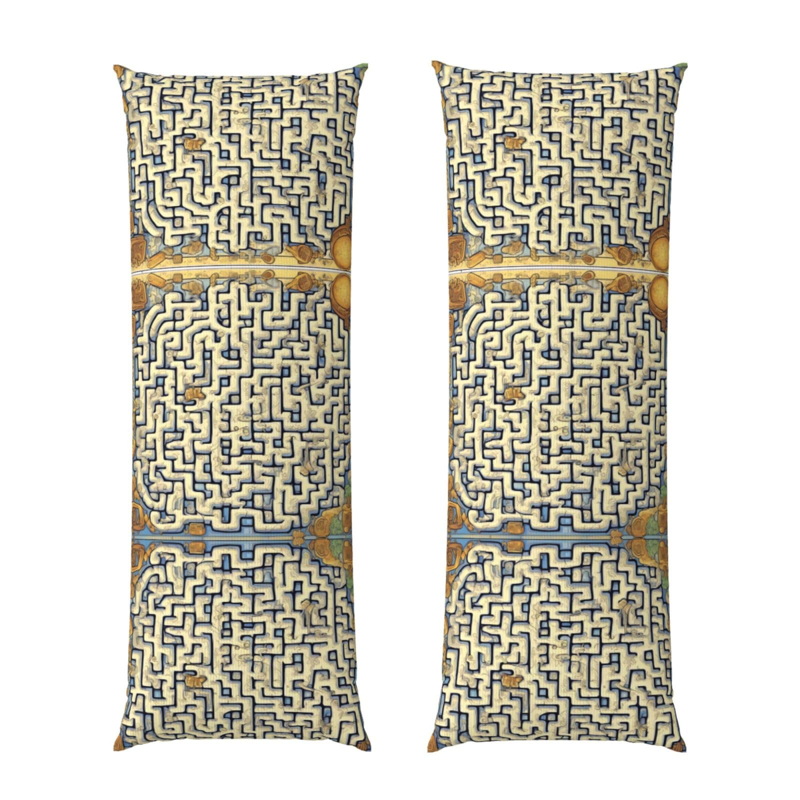 Labyrinth Treasure Map Body Pillowcase 20x60-Ultra Soft Plush Long Pillow Cover with Hidden Zip for Sleeping