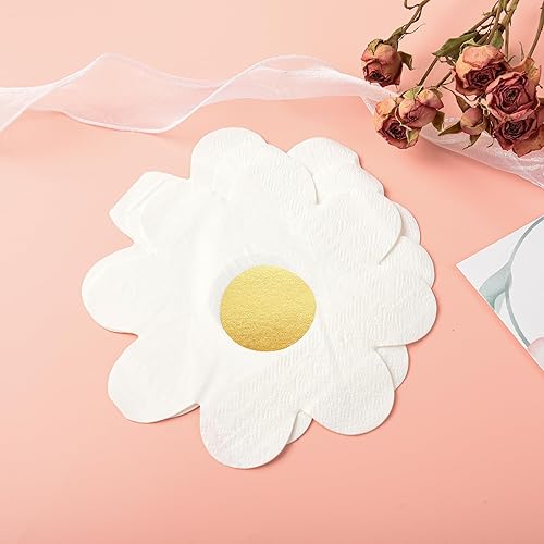 Miniatura 3 de 100 servilletas de papel de margaritas Groovy Boho desechables hippie para almuerzo, servilletas de cena en forma de flor para vajilla, cumpleaños