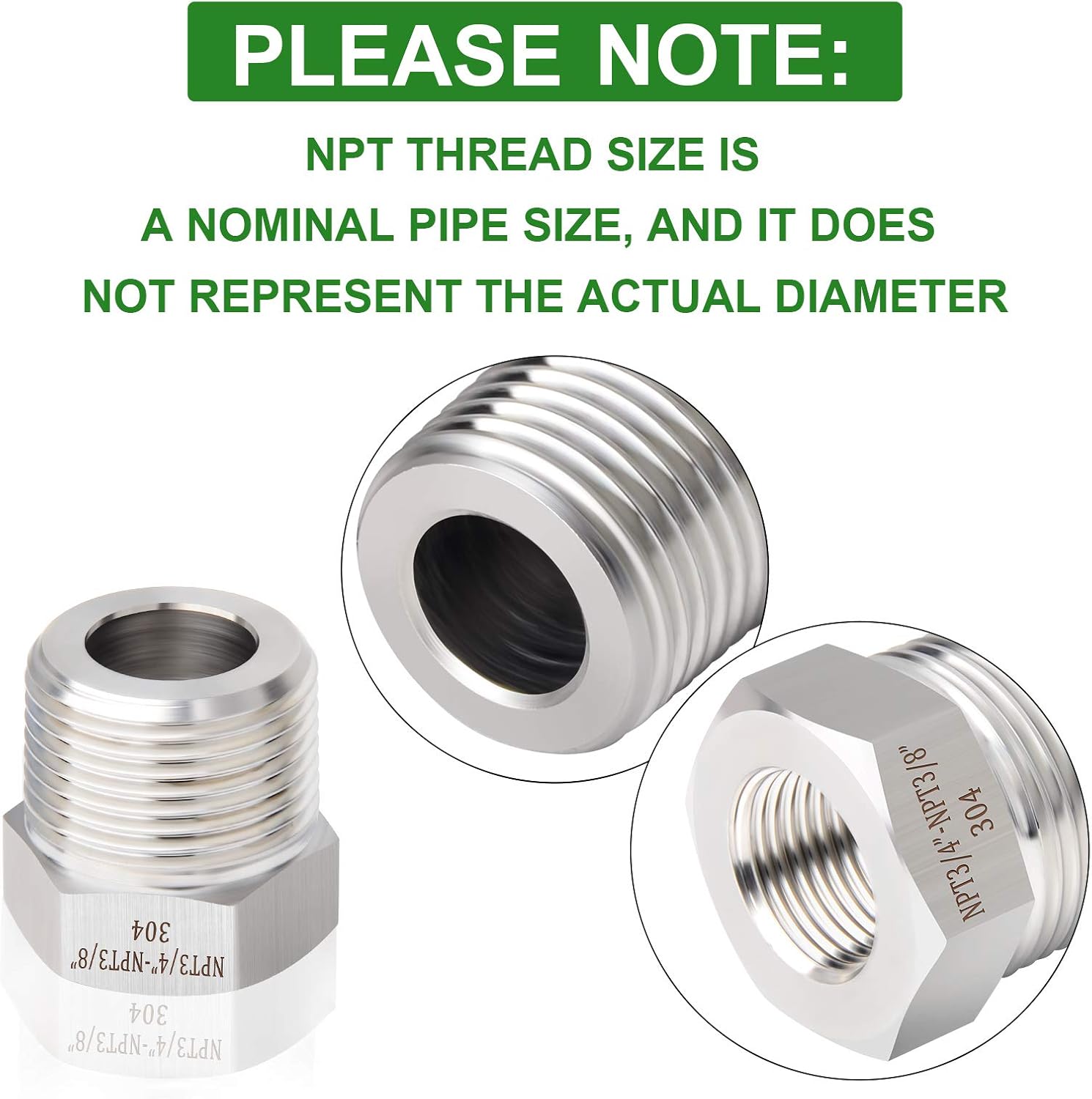 TAISHER 5PCS Forging of 304 Stainless Steel Reducer Hex Bushing, 3/4" Male NPT to 3/8" Female NPT, Reducing Forging Pipe Adapter Fitting