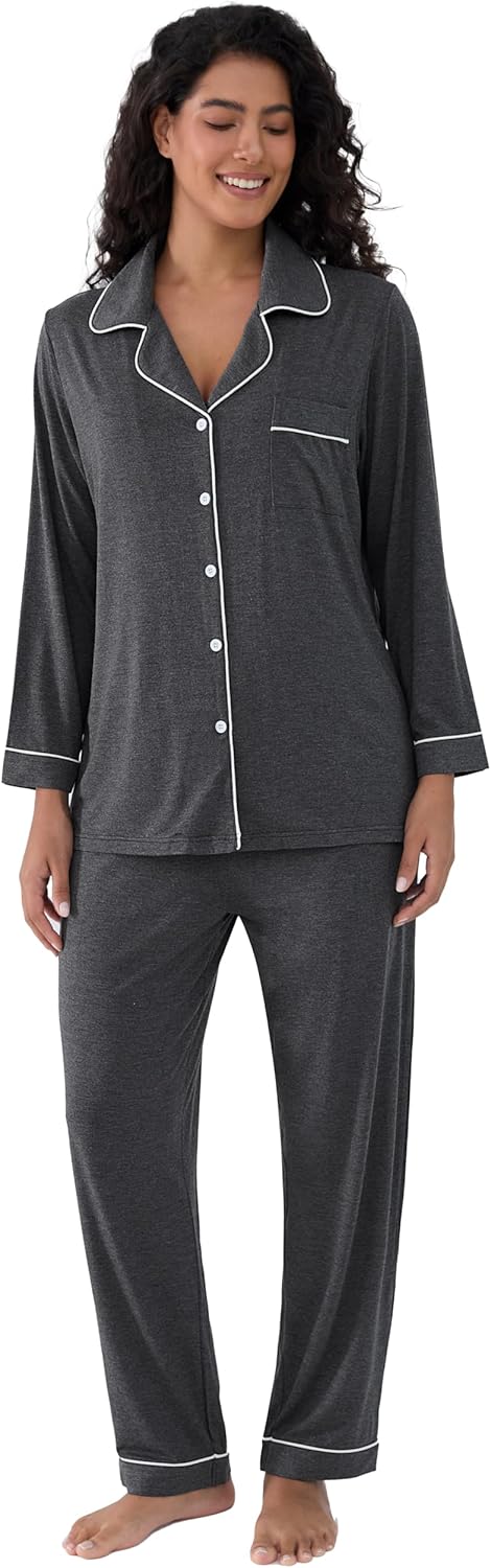 Cherrydew Women Bamboo Viscose Pajama Sets Super Soft Comfy Breathable Cooling Sleepwear Long Sleeve Button Down Loungewear - Image 2