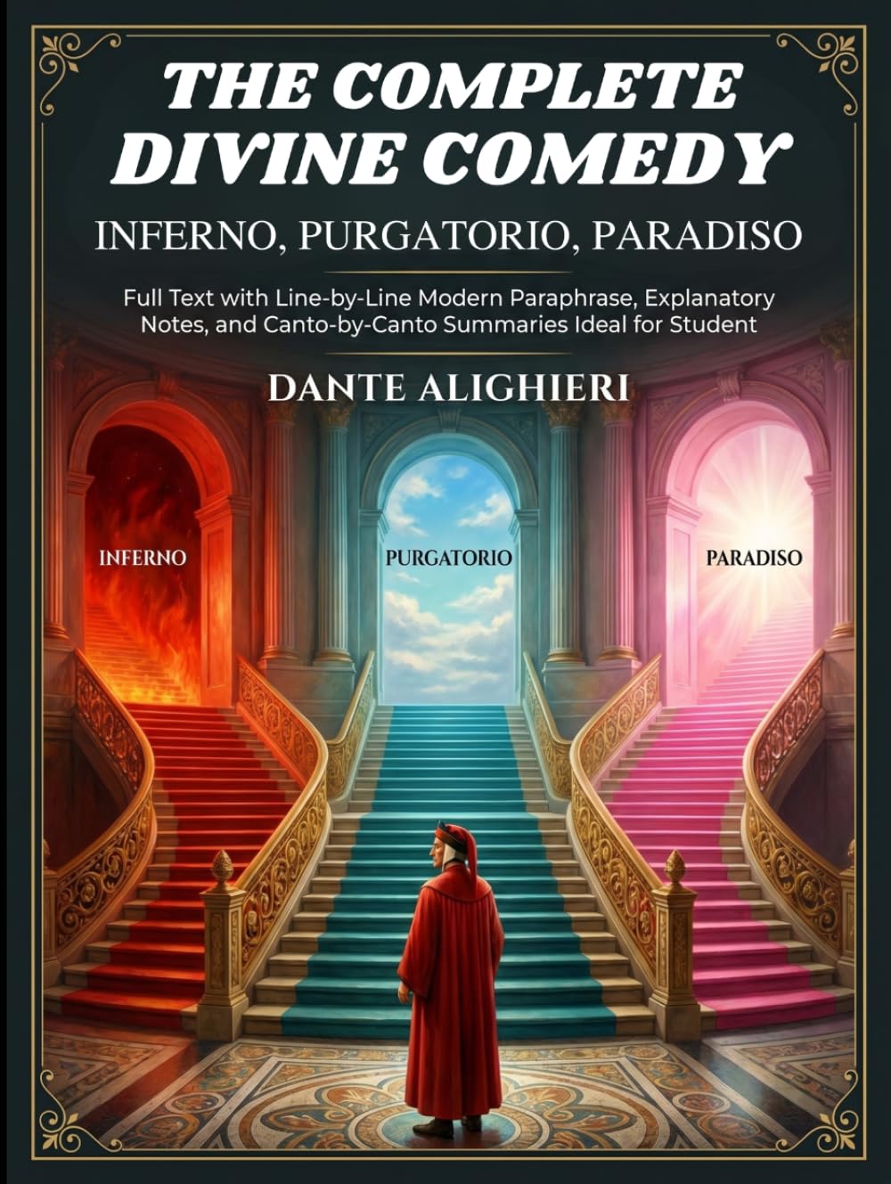 The Complete Divine Comedy - Inferno, Purgatorio, Paradiso: Full Text with Line-by-Line Modern Paraphrase, Explanatory Notes, and Canto-by-Canto Summaries Ideal for Student