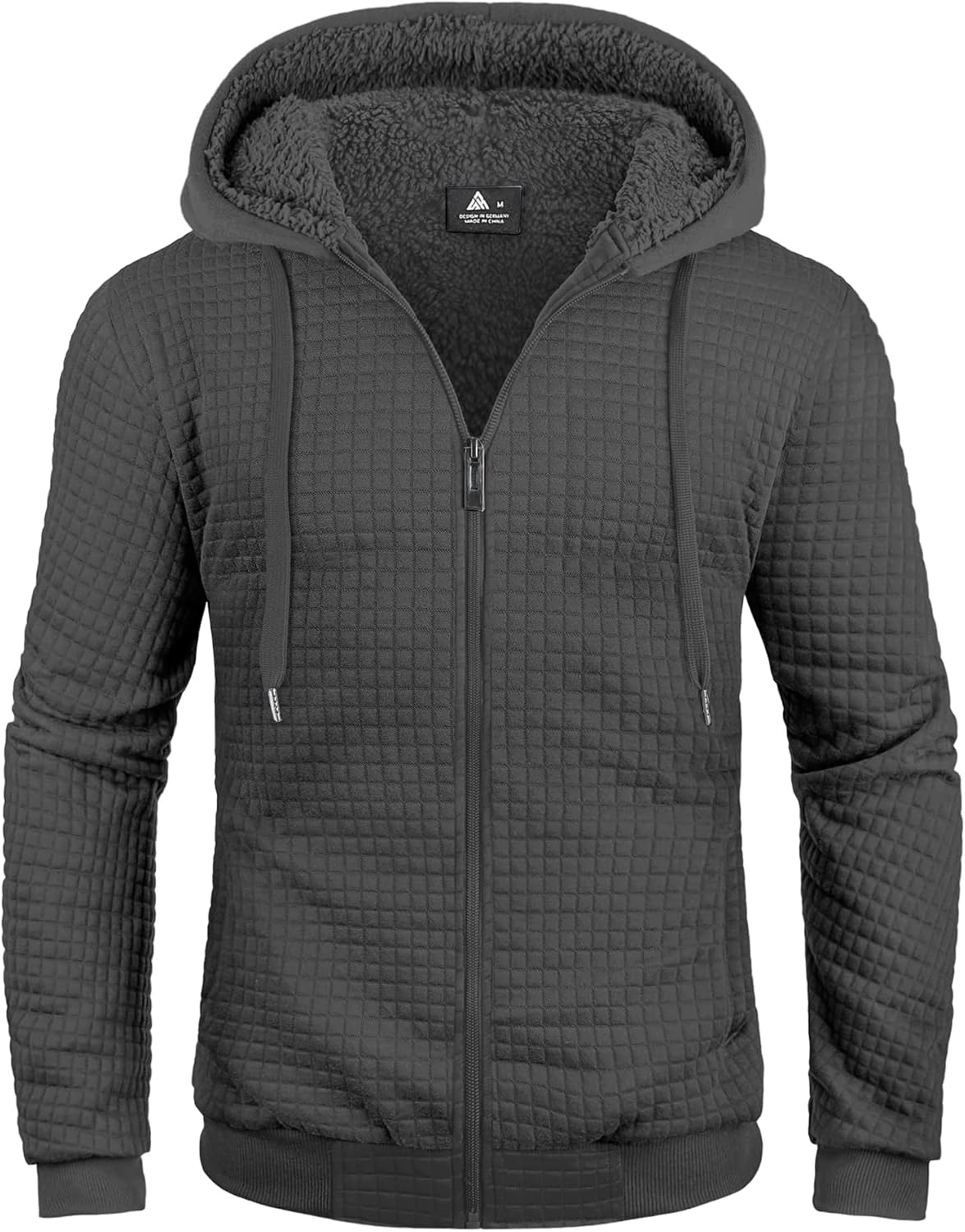 ZITY Men's Zip Up Hoodie Sherpa Lined Heavyweight Jacket Waffle Knit Fleece Thick Winter Warm Sweatshirt