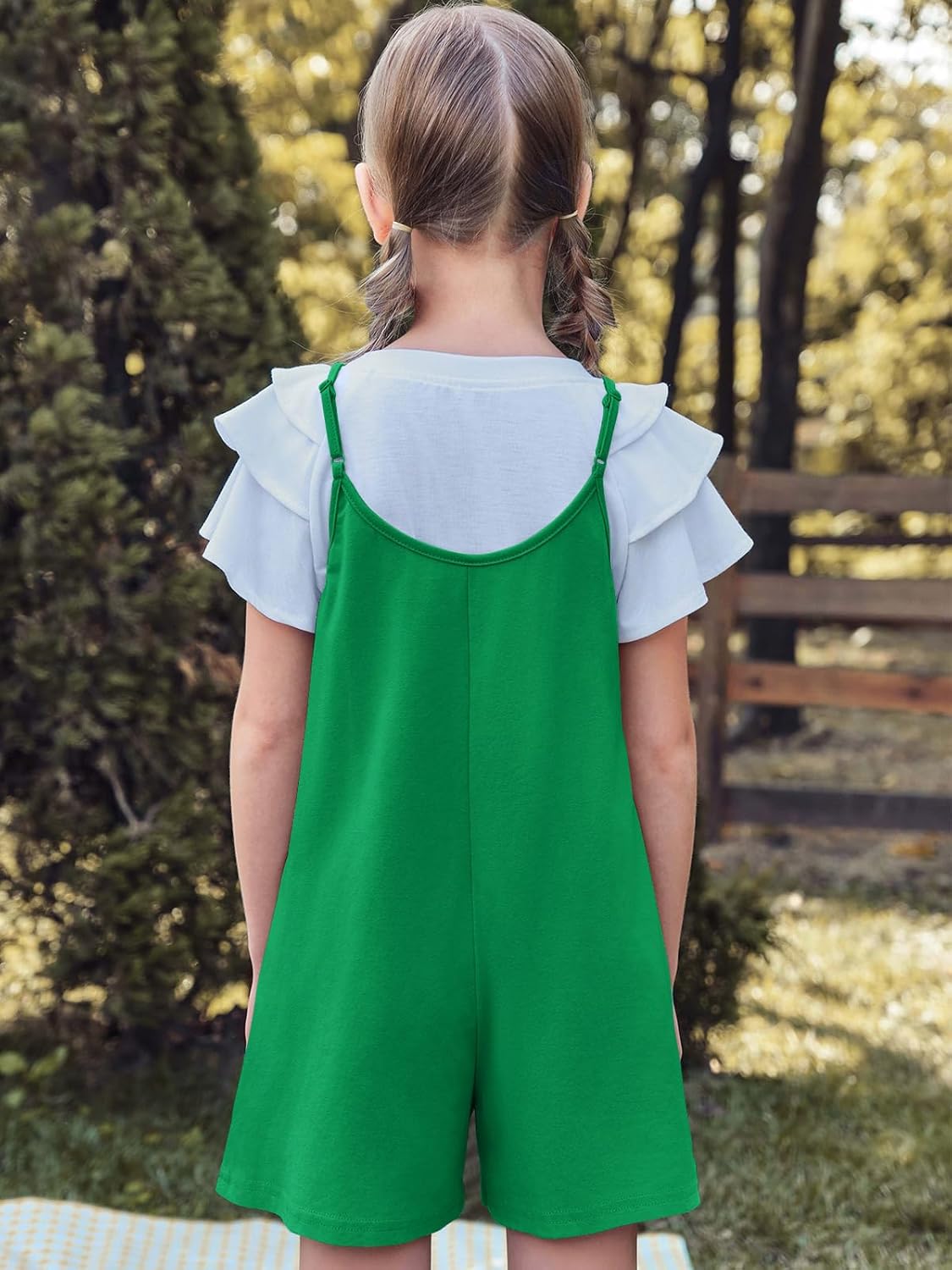 Haloumoning Girls Sleeveless Romper Kids Summer Casual Spaghetti Strap Short Jumpsuit with Pockets 5-14 Years - Image 6