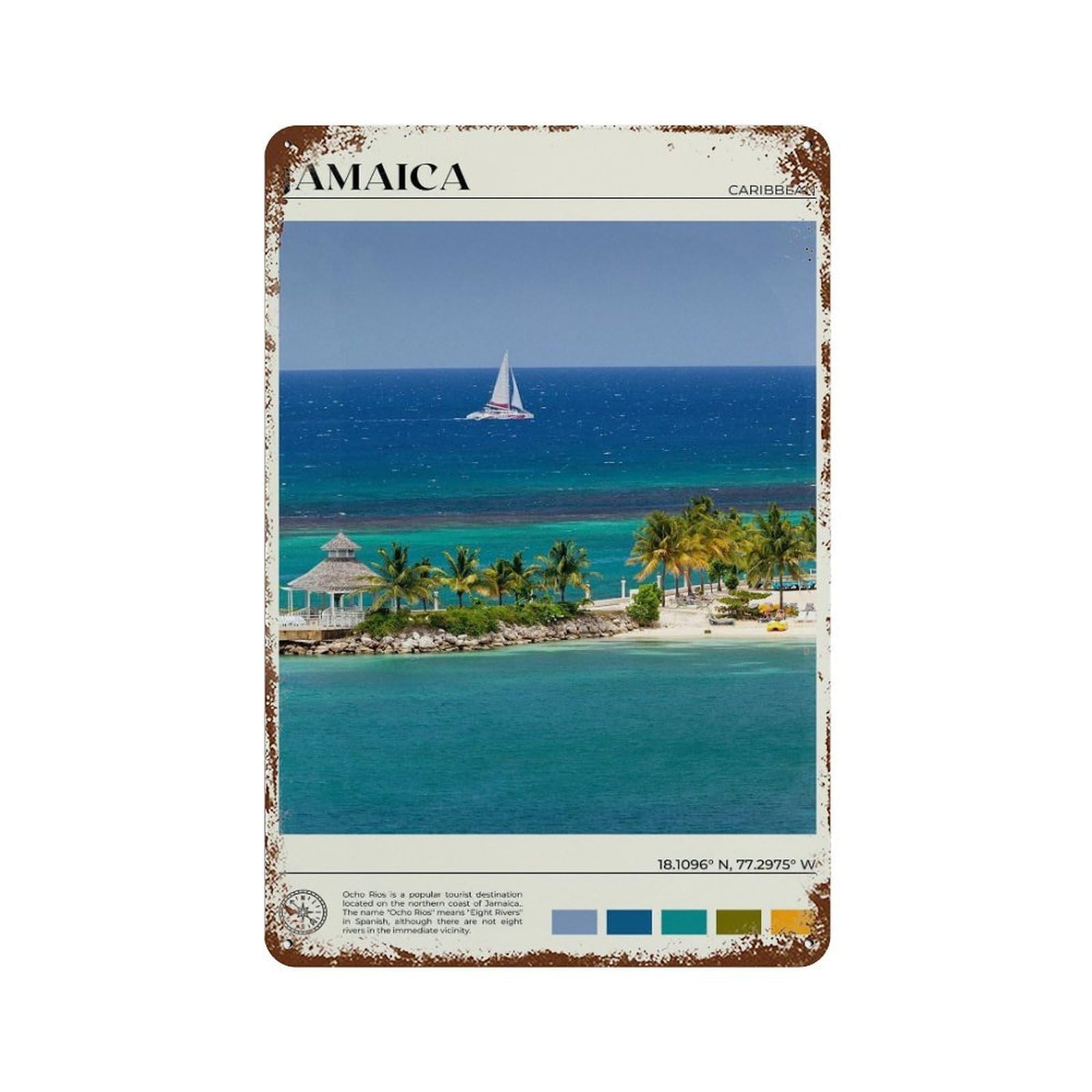 xiaoxiaoshen Real Photo Jamaica Decor Kingston Caribbean Wall Decor Art Metal Tin Poster Modern Home Decor Art Home Bar Shop Decorations Vintage Sign 30x20cm
