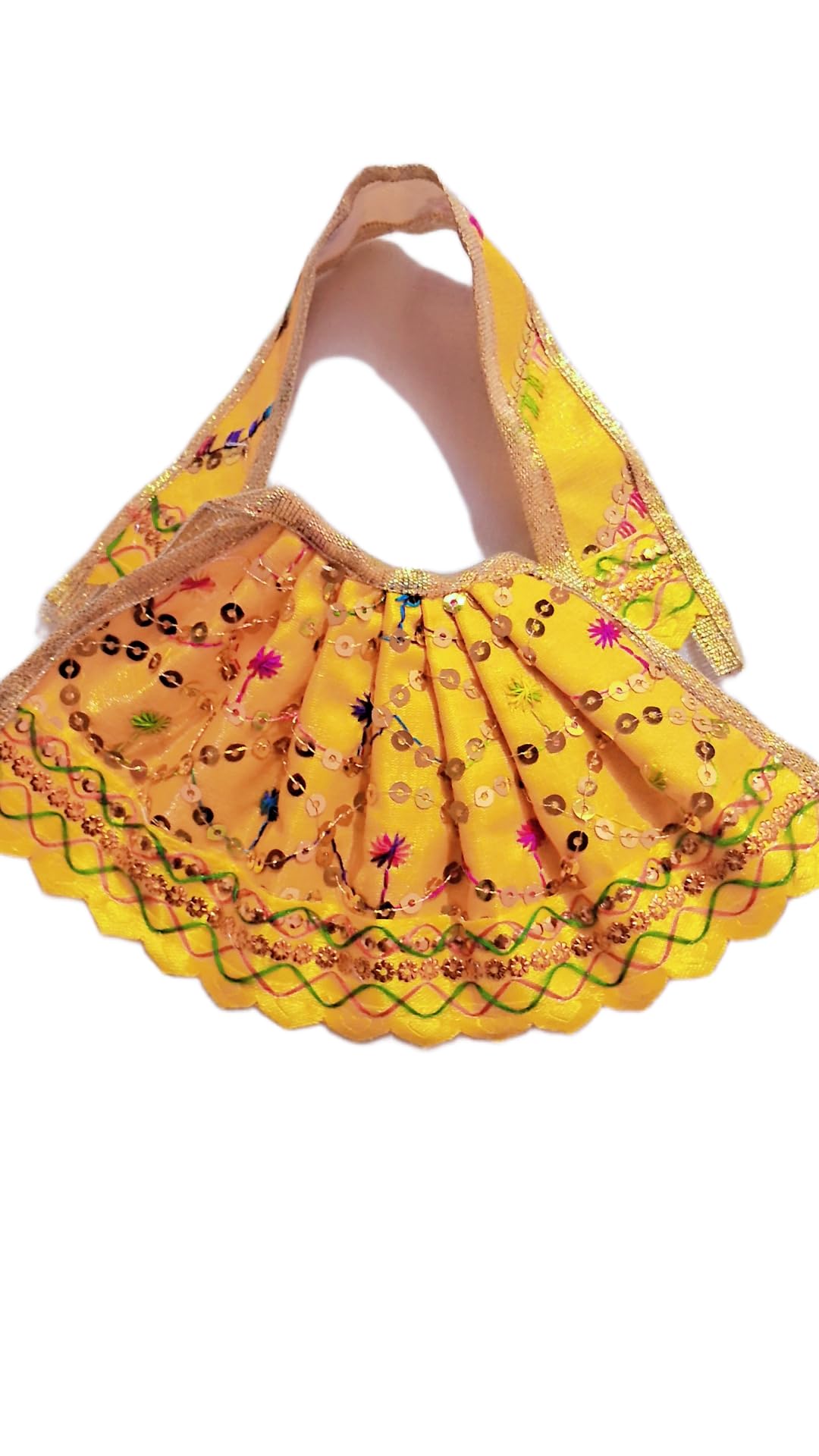 Devi Goddess Dress for Durga Lakshmi Saraswati Parvati Devi Maa, MATA Ji Lehanga & Chunri/Patka Dress Poshak Multicolor (Lehenga Height 4 inch) (Yellow)