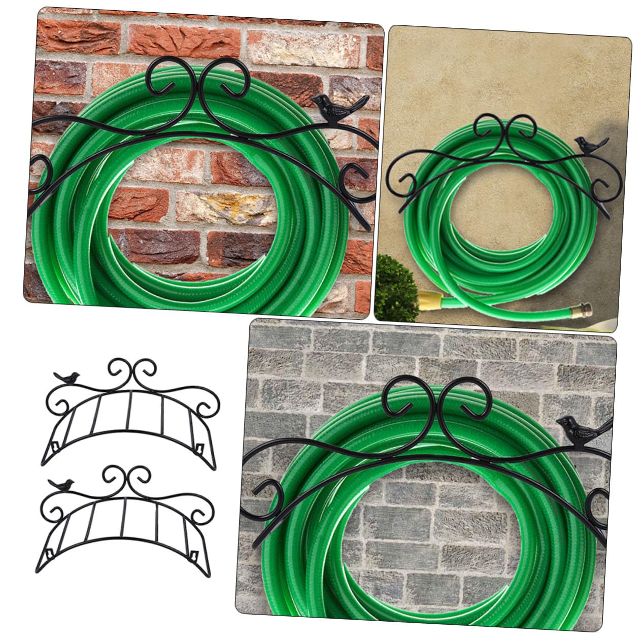 VANZACK 2 piezas Soporte Manguera Jardín de Hierro Resistente para Colgar Mangueras Almacenaje Ordenado y Protección contra Dobleces de Unidades Negras