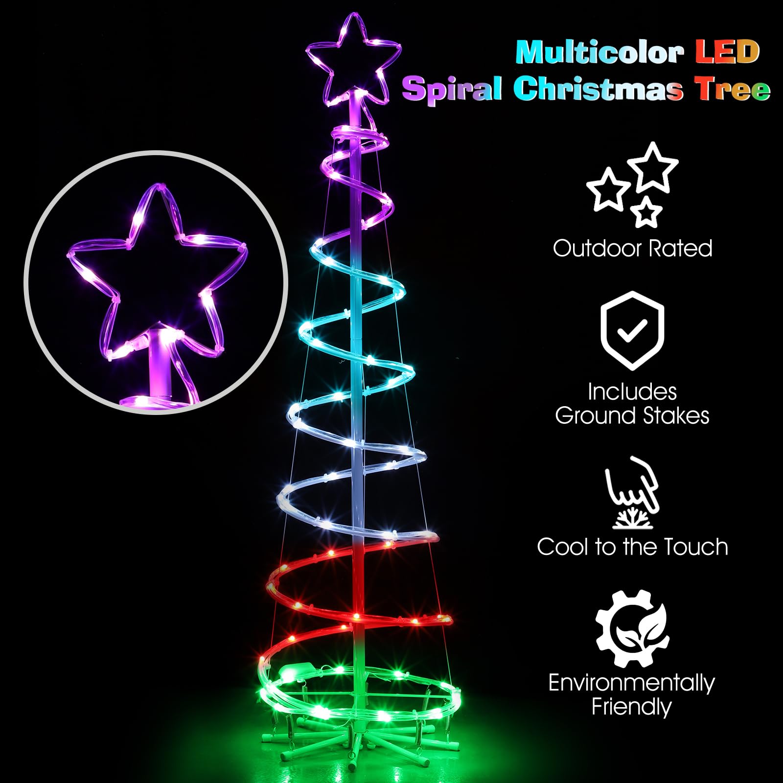 OUSHENG 16 Color Spiral Christmas Tree Outdoor Christmas Decorations, LED Lighted Artificial Tree Decor for Yard Porch Indoor Outside with Remote, Timer, 4ft, Set of 2