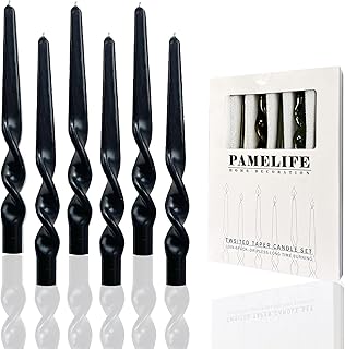 Twisted Taper Candles, 6 Pack 9.5 Inch Black Spiral Design Decorative Set for Thanksgiving, Wedding Table Decor and Home Styling