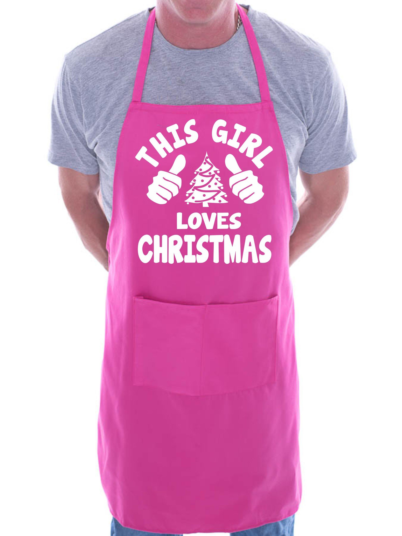 Print4u Boys Pink This Girl Loves Christmas Santa Xmas Bbq Cooking Novelty Apron