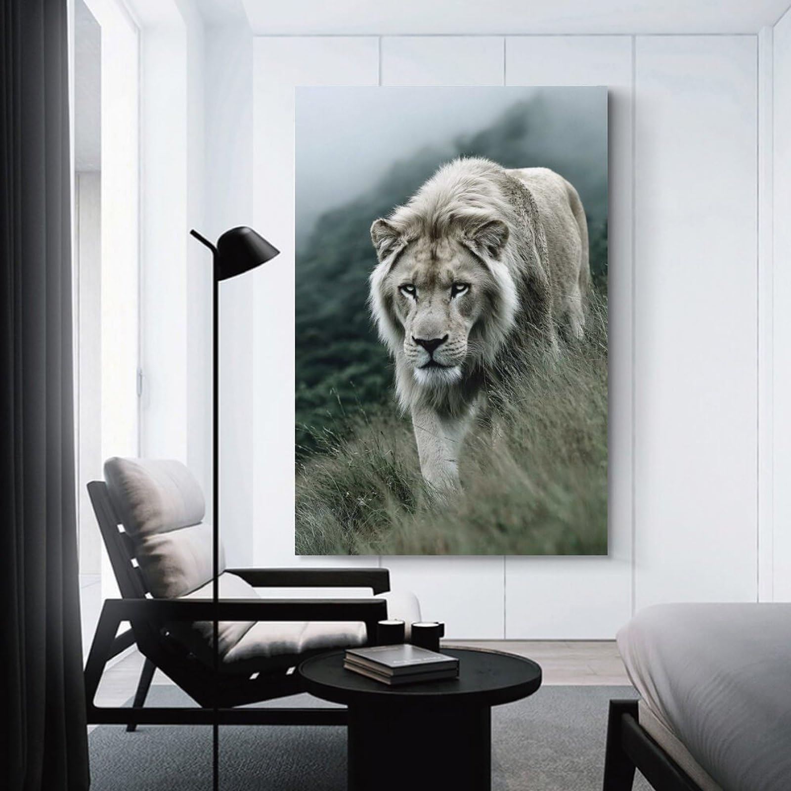 Junmoney Room Decor Wall Art Majestic Lion Portrait in Grassy Field, 16x24inch(40x60cm), for Living Room, Lounge Or Sitting Room, Canvas Styling for A Polished Room Look